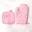 2pcs Pink Checkered Oven Mitt and Pot Holder Set, Left Right Hand Universal Heat-Resistant Gloves and Mat, Pink