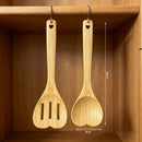 2pcs Bamboo Cooking Spoon Set, Heart-Shaped Spoons Hollow Design for Draining, 11.8-Inch Wooden Kitchen Utensils