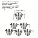 6 Pcs Espresso Measuring Cups, 304 Stainless Steel Metal Shot Glasses, Precise Scale for Barista Coffee Brewing, Home Kitchen Accessories