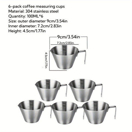 6 Pcs Espresso Measuring Cups, 304 Stainless Steel Metal Shot Glasses, Precise Scale for Barista Coffee Brewing, Home Kitchen Accessories