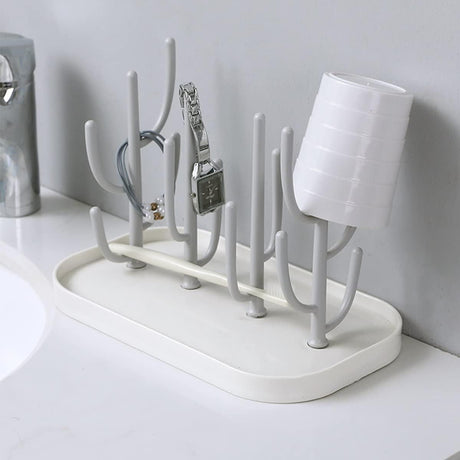 Countertop Bottle Drying Rack with Removable Base, Multi-purpose Detachable Storage Dryer Stand for Water Bottles Mugs and Small Gadgets, Gray
