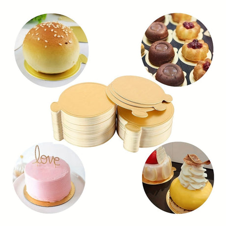 50pcs Mini Round Golden Cardboard Cake Base, Disposable Cupcake Boards 3.5in/9cm for Wedding Birthday Party