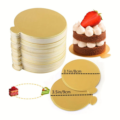 50pcs Mini Round Golden Cardboard Cake Base, Disposable Cupcake Boards 3.5in/9cm for Wedding Birthday Party