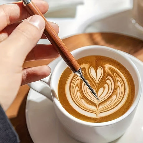 2pcs Premium Rosewood Handle Latte Art Needles, Stainless Steel Coffee Decorating Tools for Cafes Restaurants