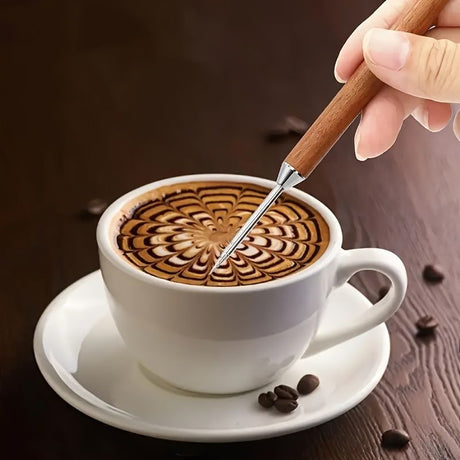 2pcs Premium Rosewood Handle Latte Art Needles, Stainless Steel Coffee Decorating Tools for Cafes Restaurants