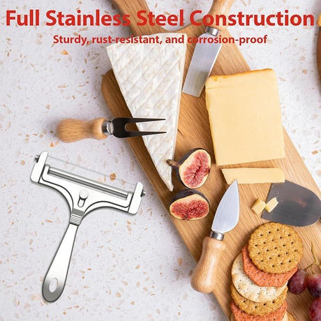 Cheese Slicer with 8 Wires Stainless Steel Adjustable Handheld Butter Block Cutter for Cheddar Gruyere Mozzarella Kitchen Slicing Tools