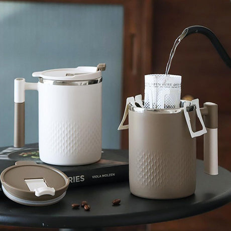 Travel Coffee Mug with Lid and Infuser, Stainless Steel Tea Strainer Thermos, 450ml Cup for Coffee and Tea