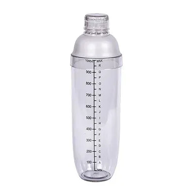1PC Plastic Cocktail Shaker 1000ml for Home Bar, Drink Mixing Utensil with Transparent and Black Scale