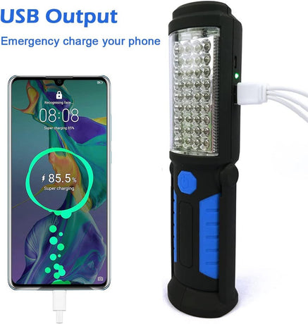 Multi-Function LED Work Light - USB Rechargeable Magnetic Flashlight with 360° Rotation, Waterproof Portable Lantern for Auto Repair, Camping & Emergency