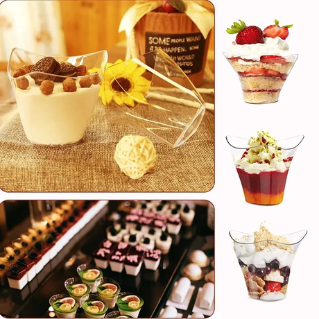 40PCS 100ML Disposable Plastic Dessert Cups, Transparent Party Tableware for Birthday and Christmas Celebrations at Home