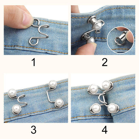 Adjustable Waist Belt Extender for Jeans and Skirts with Pant Clip, Seamless Metal Button Tool