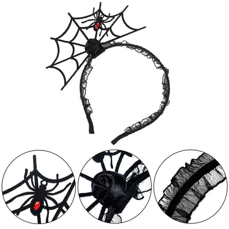 Halloween Spider Headband Spiderweb Hair Hoop Halloween Party Cosplay Masquerade Costume Accessory (Black)