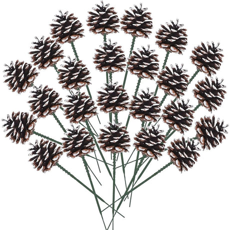 20PCS Christmas Pine Cones Decorations Picks - Snow Pine Cone for Xmas Tree Garland Wreath Ornaments Pinecones Decorating Winter Holidays Home
