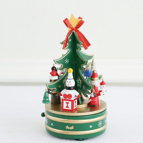 Christmas Music Box Wooden Tabletop Ornaments Xmas Tree Figurine Wooden Tabletop Adornment for Xmas Holiday
