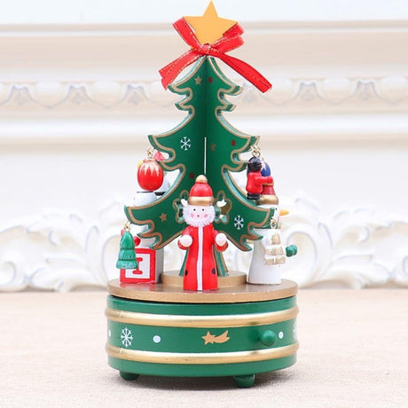 Christmas Music Box Wooden Tabletop Ornaments Xmas Tree Figurine Wooden Tabletop Adornment for Xmas Holiday