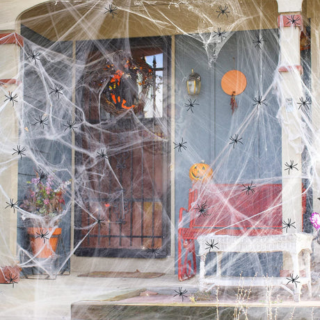 Spider Webs Halloween Decorations Bonus with 40 Fake Spiders, Super Stretch Cobwebs for Halloween Indoor and Outdoor