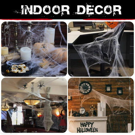 Spider Webs Halloween Decorations Bonus with 40 Fake Spiders, Super Stretch Cobwebs for Halloween Indoor and Outdoor