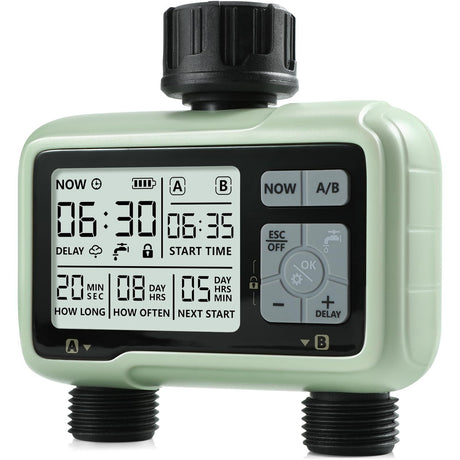 Water Timer for Garden Hose,Sprinkler Timer with Rain Delay/Manual Watering/Automatic Irrigation Controller System 2 Outlet