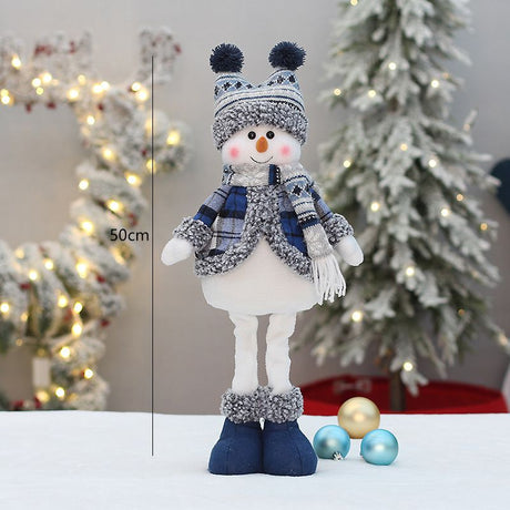 Christmas Doll Ornaments, Christmas Snowman Plush Fabric Decoration, Retractable Snowman Standing Figure Toy