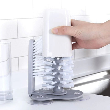Water Bottle Cleaning Brush Glass Cup Washer with Suction Base Bristle Brush for Beer Cup, Long Leg Cup, Red Wine Glass