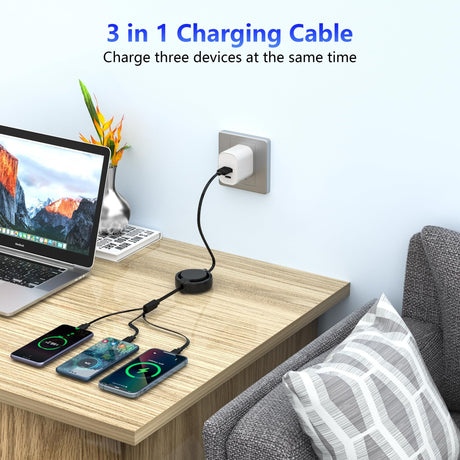 Retractable Multi Charging Cable 2Pack - 3 in 1 Charger for Multiple Devices with Port, Retractable Charging Cor
