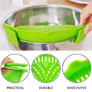 Heat Resistant Silicone Pot Strainer, Clip on Pots Pans, Pan Strainer for all Pots and Bowls - Green