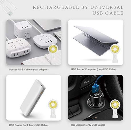 Mini Handheld Fan Personal Portable Fan 3 Speed Adjustable Angle Removable Base Lanyard USB Recharging Battery
