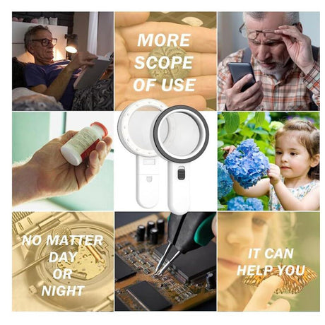 Magnifiers Magnifier with Light, 10x Handheld Magnifier, HD Illuminated Magnifying Glass for Seniors for Reading/Inspection