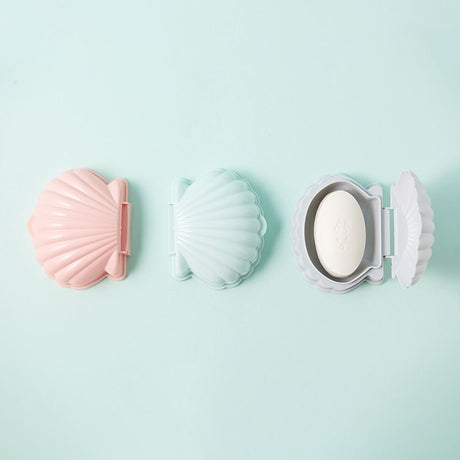 3 Piece Plastic Seashell Soap Tray Soap Saver Box with Lid and Drainer for Home Bathroom Ocean Bathroom Decorations