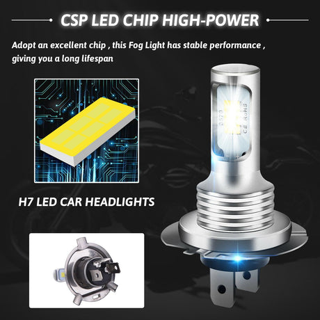 2 PCS H7 Car LED Fog Light, Super Bright CREE Chip, 360° Light Range 7000K White LED Bulb, Decoding Reversing Light