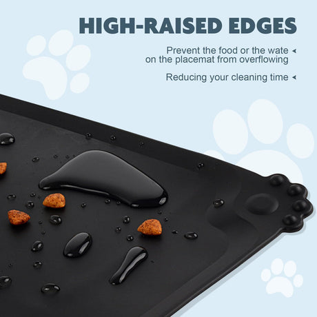 Silicone Ferret Feeding Mat, with Raised Edges, No Skid Food Mat for Dogs, Cats, Rabbits and More-black