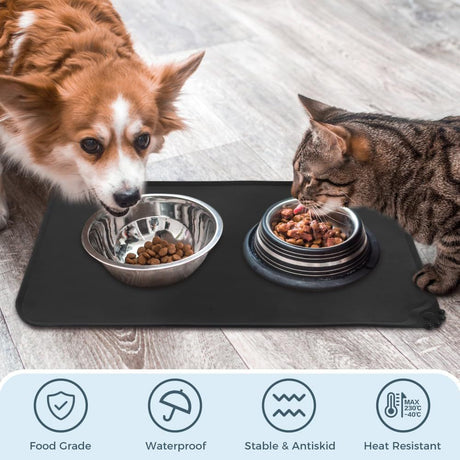 Silicone Ferret Feeding Mat, with Raised Edges, No Skid Food Mat for Dogs, Cats, Rabbits and More-black