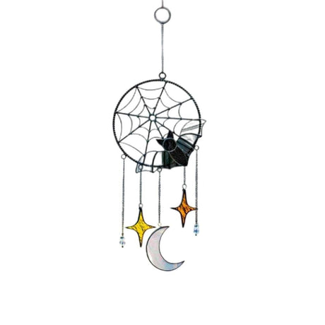 Halloween Pendant Bat Moon Acrylic Window Hanging Pendant, Spooky Bat Suncatcher Wall Art Decoration for Halloween Indoor Outdoo