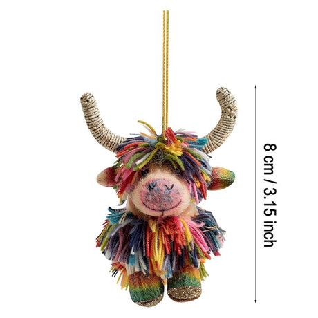 Christmas Highland Cow Ornaments, Funny Cartoon Acrylic Cow Pendants, Personalized Animal Themed Xmas Tree Home Decor