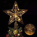 Christmas Tree Topper,10 LEDS 9.84 Inch Christmas Star Tree Topper with Lights Beads,Battery Operated Tree Toppers for Christmas Xmas Tree Holiday Party Decor,Gold Star Warm White