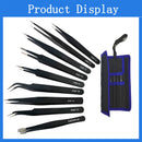 9Pcs ESD Tweezers Set Precision Tweezers Set ，Non-magnetic and Anti-Static Stainless Laboratory Work And Used for Beauty Etc
