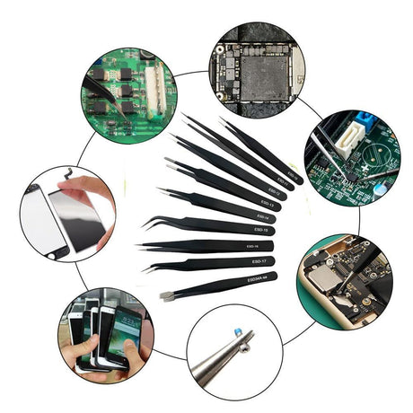 9Pcs ESD Tweezers Set Precision Tweezers Set ，Non-magnetic and Anti-Static Stainless Laboratory Work And Used for Beauty Etc