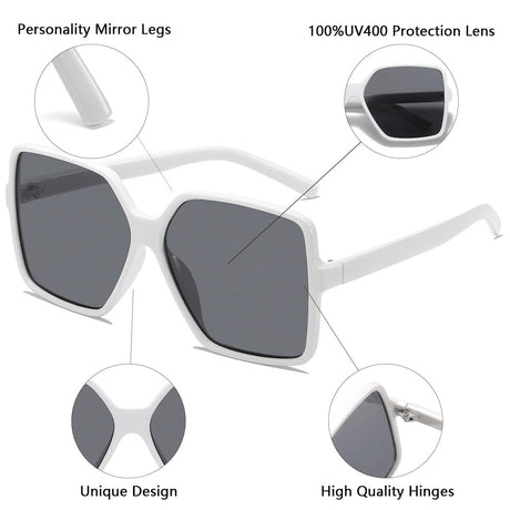 Women's Chic Square Oversized Sunglasses Big Large Wide Fashion Shades for Women Men  UV Protection Statement Piece