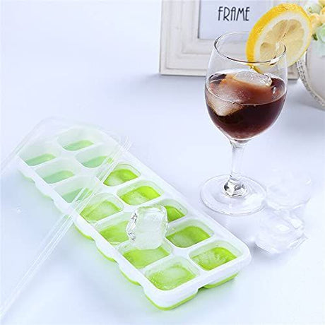 Ice Cube Trays with Lid and Bin Trays for Freezer 4 in1 Multi-function set with Spill-Resistant Cover, BPA Free Durable