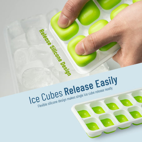 Ice Cube Trays with Lid and Bin Trays for Freezer 4 in1 Multi-function set with Spill-Resistant Cover, BPA Free Durable