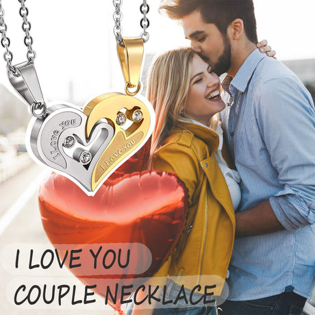 Magnetic Couples Heart Stainless Steel Jewelry Set for Women Love Friendship Couple Necklace Pendant Love Heart Puzzle Matching