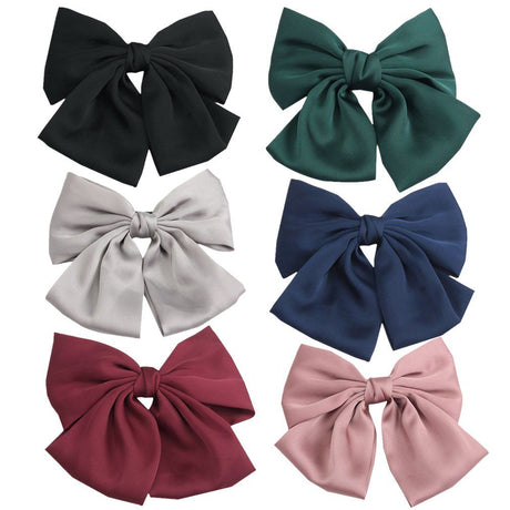 Set of 6 Big Satin Solid 8 Inch Bow Hair Clips Women Barrettes Oversize stylish big bow clips make