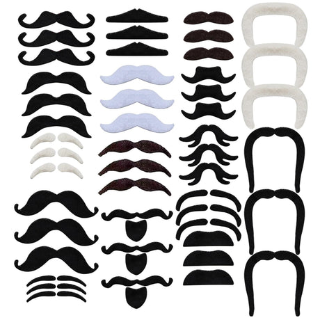 48 PCS Halloween Fake Mustaches, Self-Adhesive Novelty Fake Beard for Halloween,Christmas Masquerade Party Costume Accessory