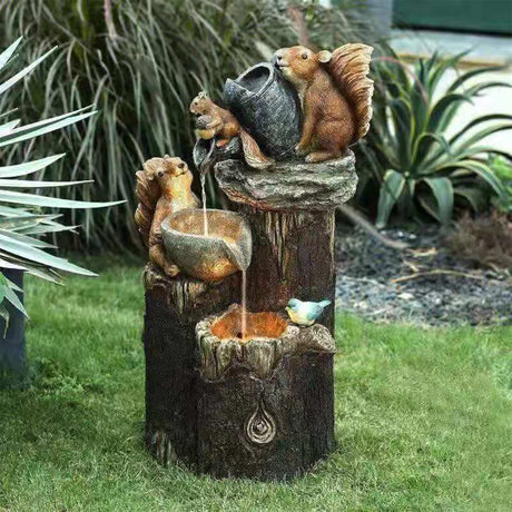 Squirrel/Duck Solar Powered Water Feature Outdoor/Indoor Sculpture, Waterscape Fountain Statue Garden Water Fountain