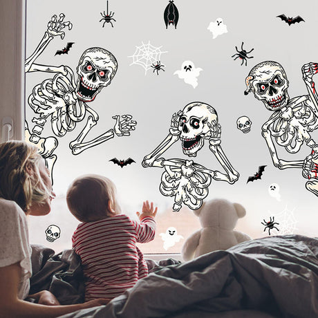 Halloween Window Clings,Skeletons Skull Window Stickers,Halloween Decorations Glass Stickers Wall Decals for Home Party Decoration