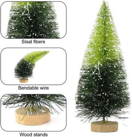 40PCS Mini Christmas Trees, 5 Sizes Artificial Sisal Trees Bottle Brush Xmas Trees with Wooden Base for Xmas Winter Home Table Decoration