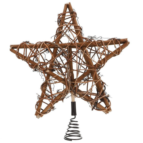 Xmas Tree Star Adornment Reusable Brown Rattan Iron Festival Supplies 1Pc
