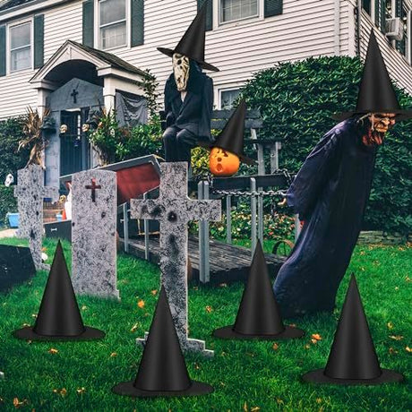 12pcs Floating Witch Hats for Halloween Party Decor, Porch, Yard, Haunted House Spooky Themed Events (black)