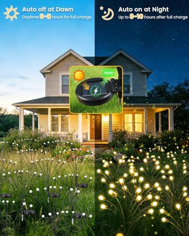 Solar Firefly Garden Lights - 8pcs 64LEDs, Wind-Swaying Outdoor Decor for Patio, Path, Party (Warm White)