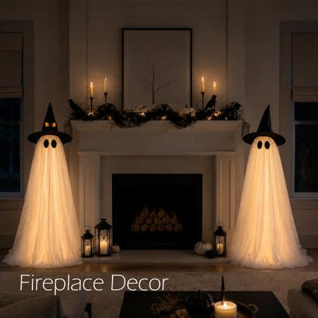 Halloween Ghost Lights for Outdoor Porch, Garden, Indoor Fireplace & Party Decorations (white)
